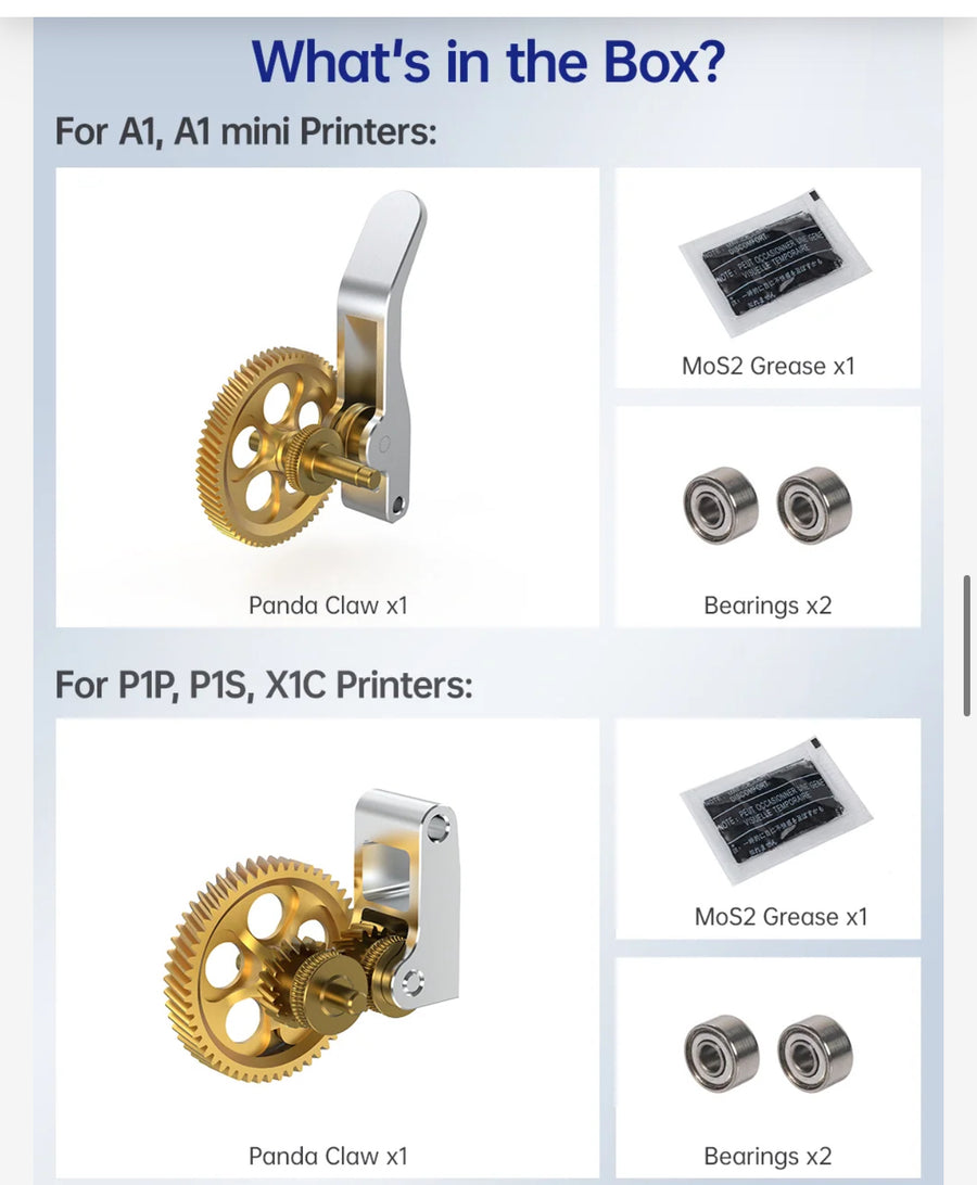 Panda Claw Extruder gear assembly for Bambu lab X1/P1 & A1